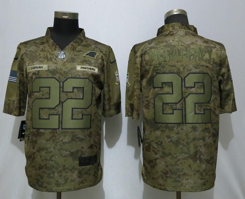 Men Carolina Panthers #22 McCaffrey Nike Camo Salute to Service Limited NFL Jerseys